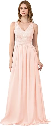 Lace Appliques Chiffon Bridesmaid Dresses for Women Long V Neck Prom Dress Aline Formal Evening Party Gowns