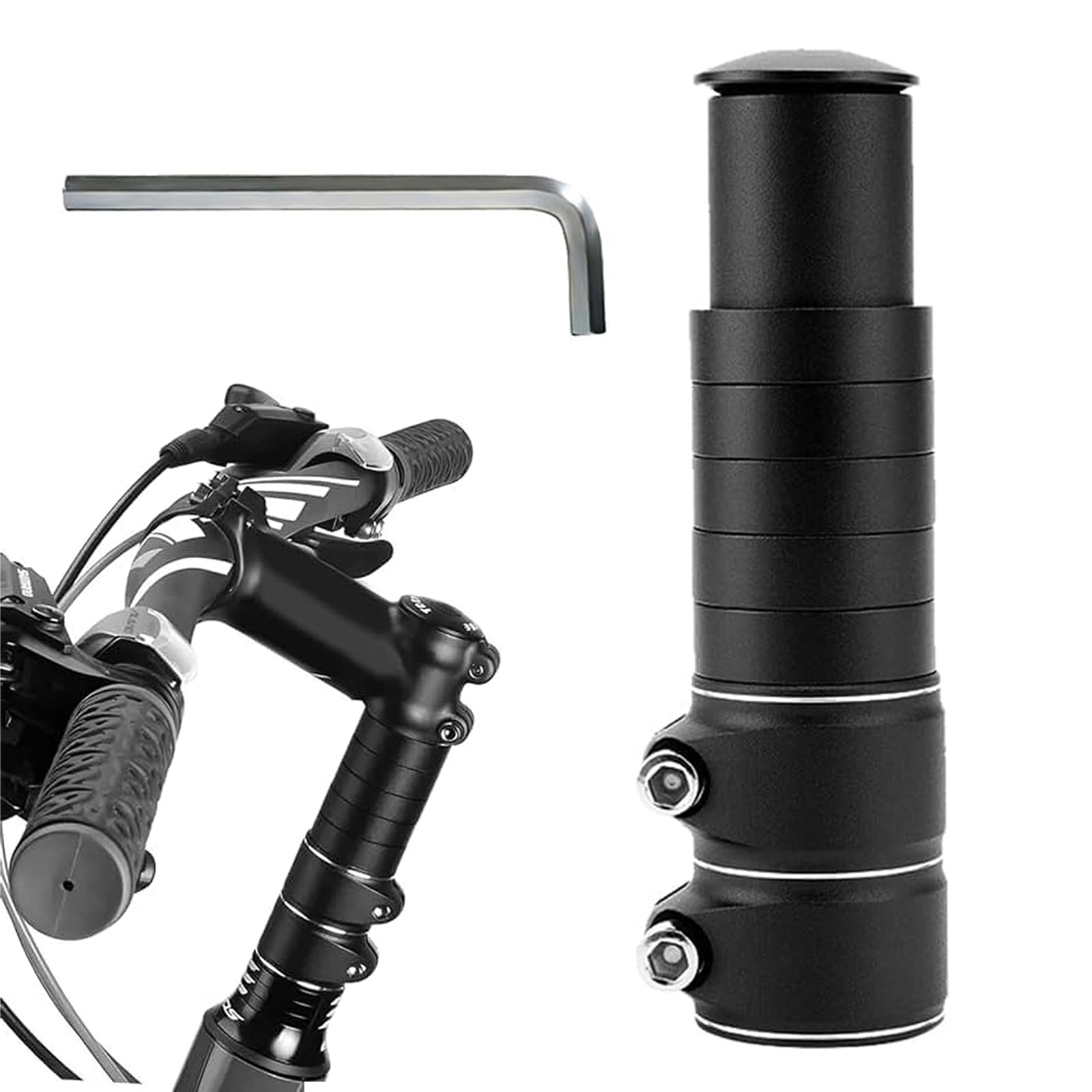 Megcdtr Bike Stem Riser, Bicycle Handlebar Stem Extender, Aluminium Alloy Handlebar Stem Riser with Hex Key for Bicycle Cycling Mountain Bike MTB(28.6mm Black)