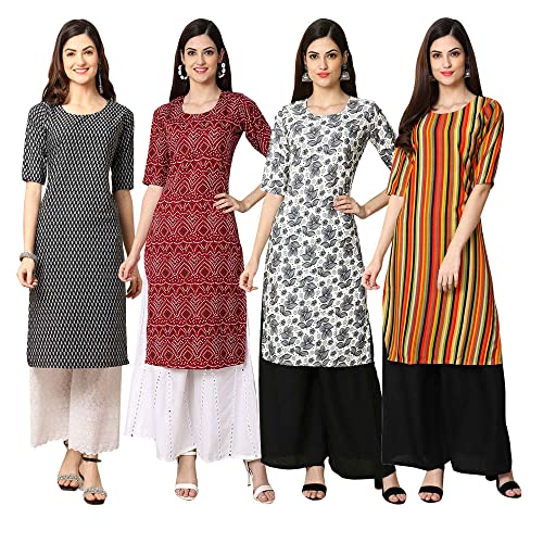 Image of Pinkmint Women's Crepe Digital Print Straight Kurta [Pack of 4] (CCV-334-338-339-335)