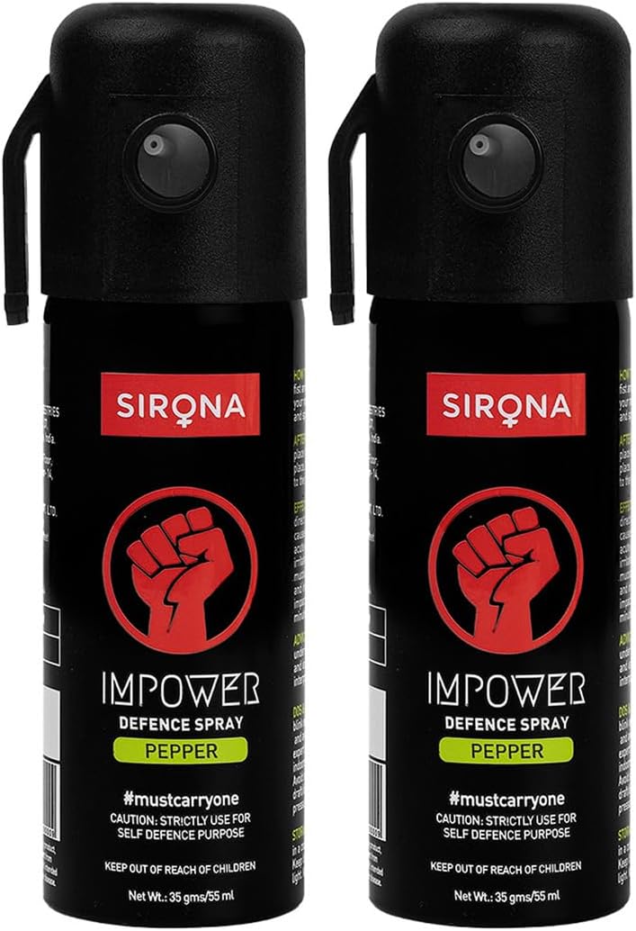Sirona Impower Pepper Spray for Women | Pack of 2 | Self Defence Spray | Pocket Size Personal Safety Spray | Up to 12 ft Range | Up to 45-Minute Escape Window | Single-Hand Trigger | Safety Lock | 18+