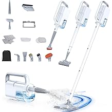 Steam Mop with Detachable Handheld Steam Cleaner, 10-in-1 Multi Accessories, Quick 10s Heat, 350ml and 2-Level Steamer for Cleaning Floor, Carpet, BBQ Grill, Tile, and Grout, Light White