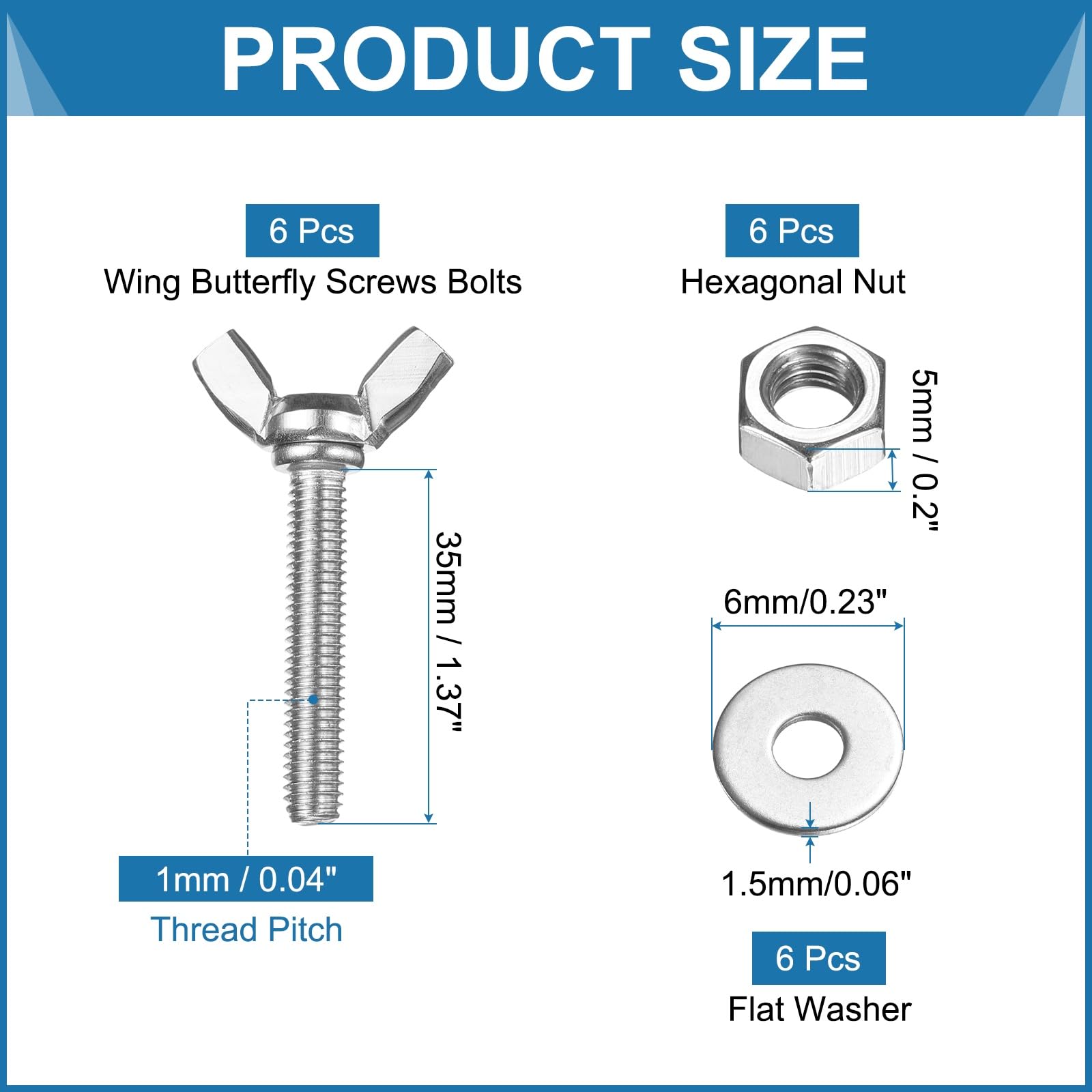PATIKIL M6-1 x 35 mm Wing Butterfly Screw - Image 2