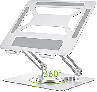 BoYata ノートパソコンスタンド 360回転式 PCスタンド タブレット 教卓スタンド 角度/高さ無段階調節 人間工学設計 放熱対策 滑り止め 姿勢改善 腰痛/猫背解消 17インチまでのノートPCやタブレットに対応 プレゼン テレワーク 在宅ワーク (シルバー)