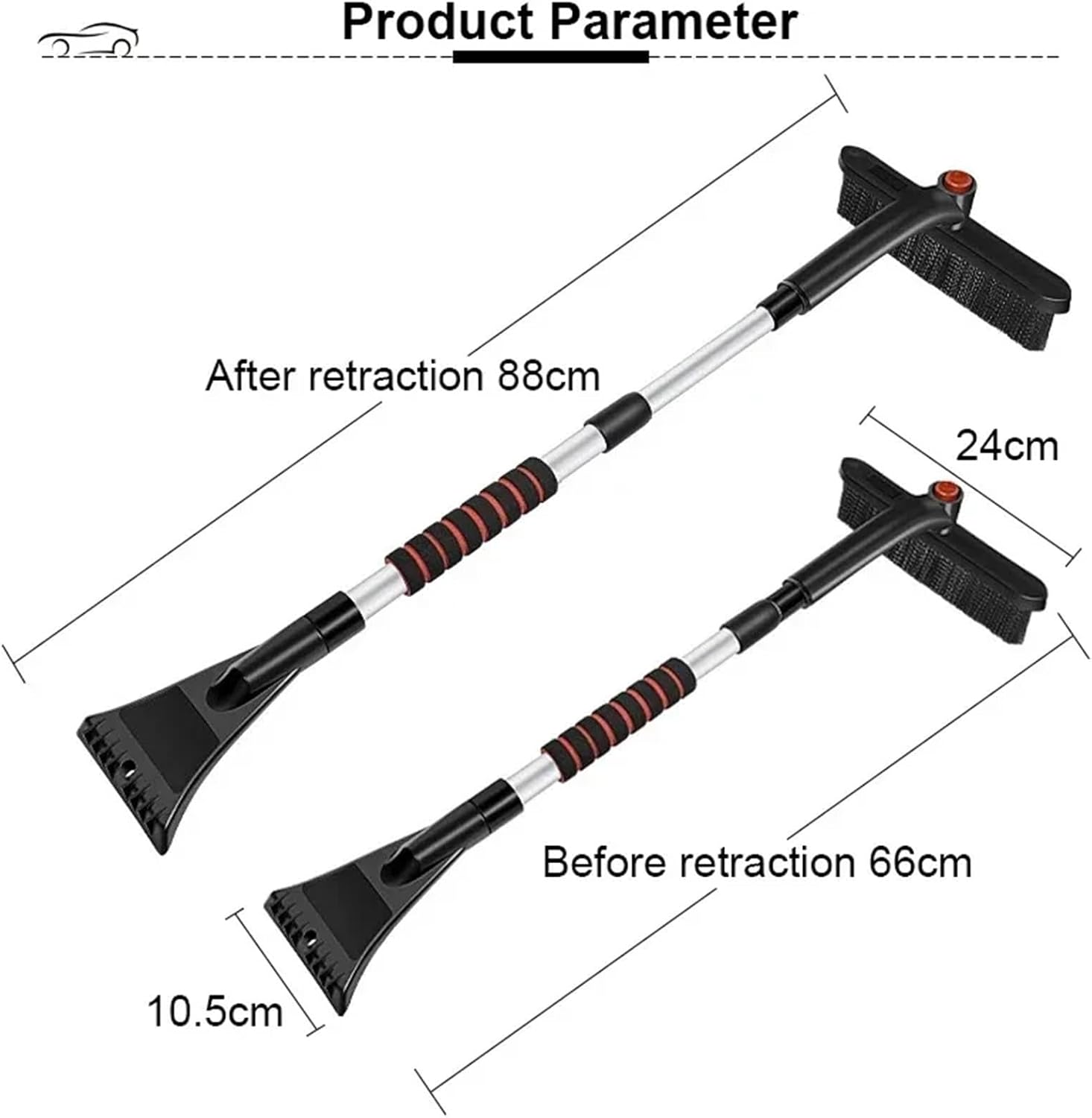 Extendable Detachable Snow Shovel Ice Scraper Brush and Windshield Cleaning Tool for Winter