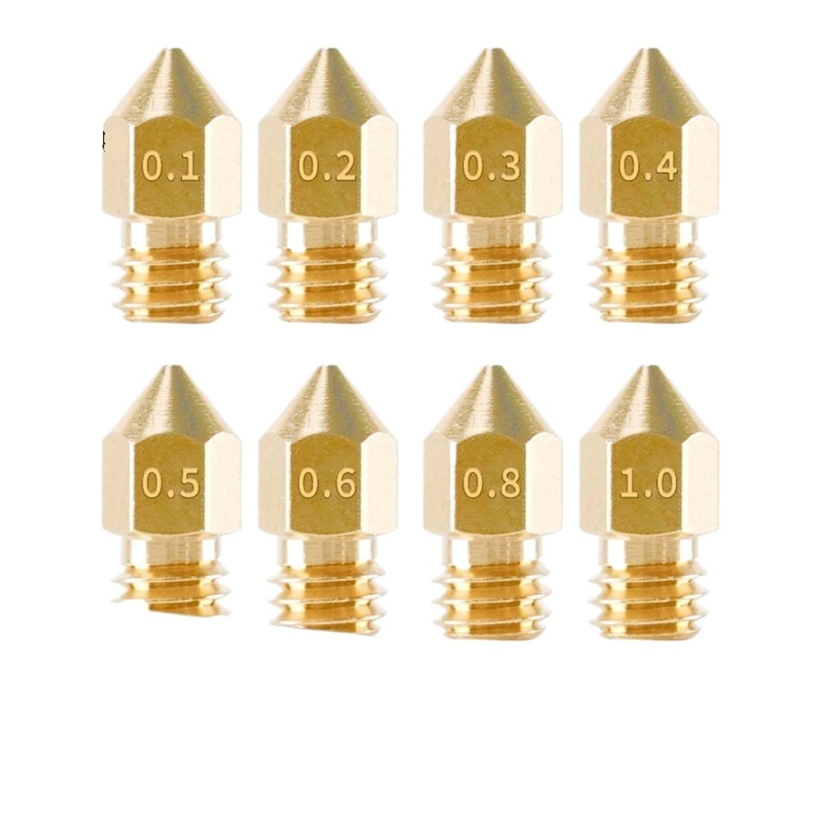 Accessori for stampante 3D Ugello MK8 in ottone 0,1 mm-1,0 mm for forniture 1,75/3,0 mm -3 Testa estrusore(3Pcs for 1.75mm)