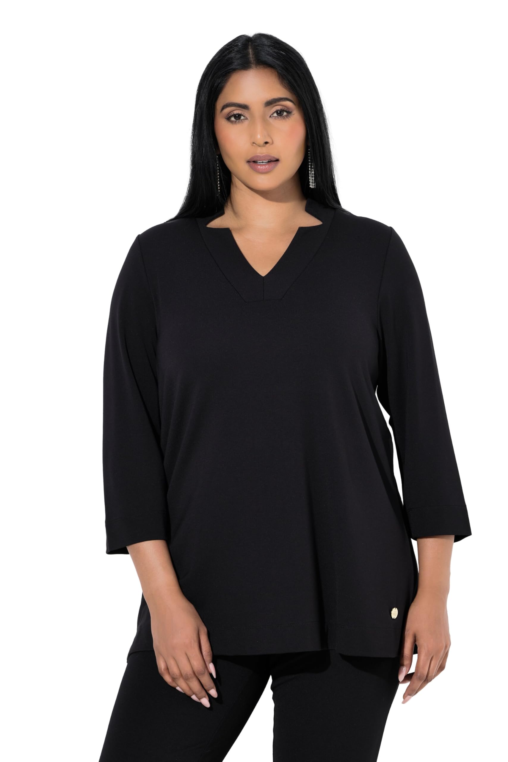 Ulla Popken Damen große Größen Übergrößen Plus Size Shirt, A-Linie, Spatenkragen, V-Ausschnitt, 3/4-Arm 823426
