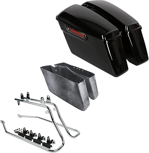 TCT-MOTORPARTS Alforjas duras+soporte de conversión cromado para Harley Heritage Softail Classic Springer Night Train Bad Boy 1984-2017