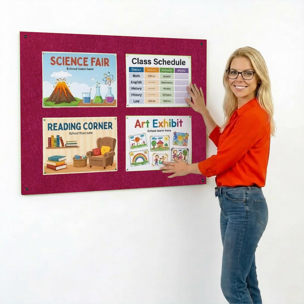 Frameless Fire-Retardant Raspberry Noticeboard, 120 x 90 mm, Message Pinboard, Recycled, Wall-Mounted - 12 Colours to Choose from - Ideal for Office, Classroom