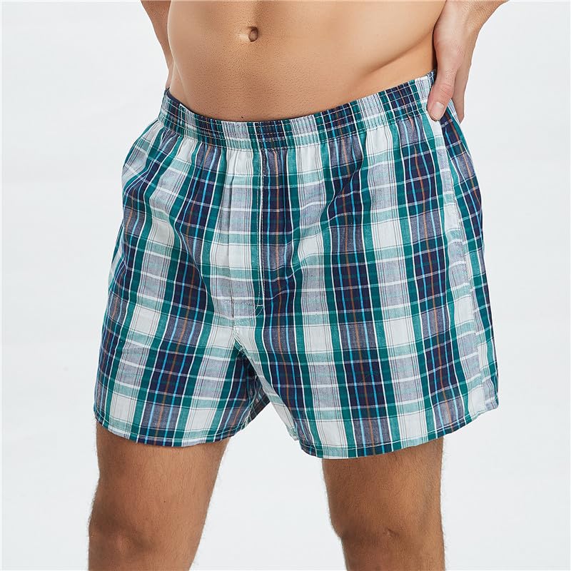 Mens 3Pack 100% Cotton Tag Free Boxer Shorts Random Color Plaid Boxers for Men Boxer Briefs Plus Size4