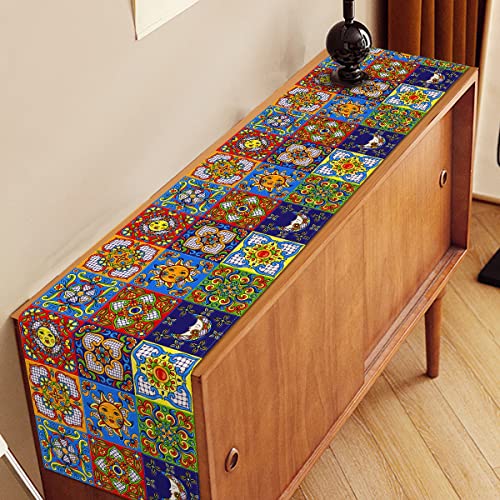 Nepnuser Mexican Talavera Ceramic Tile Table Runner For Fiesta Party Decoration Dia De Los Muertos Decor Linen Home Dining Room Kitchen Decor #TOP2