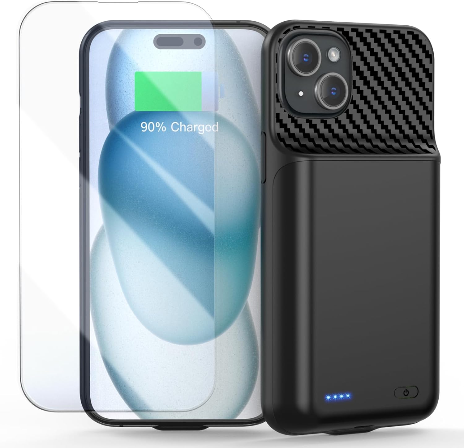 13800mAh Battery Case for iPhone 15 Plus(6.7 inch), [2026 Upgraded] High Capacity Rechargeable Extended Charging Charger Case with Tempered Glass Screen Protector, Black