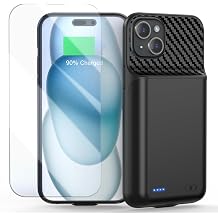13800mAh Battery Case for iPhone 15 Plus6.7 inch [2026 Upgraded] High Capacity Charging Case Portable Rechargeable Extended Charger Case with Tempered Glass Screen Protector Black