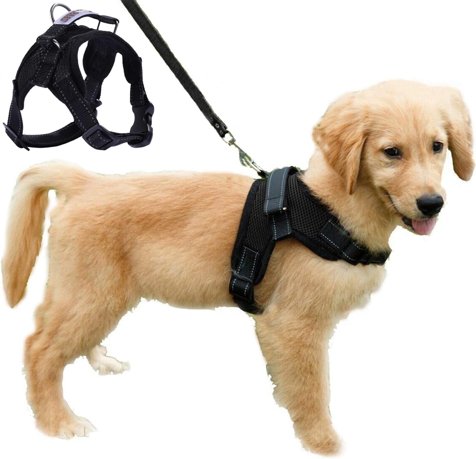 Dog Harness Comfort Soft Breathable Adjustable Mesh Pet Chest Strap Large Dog Harness Vest Collar Hand Strap (M, Black)