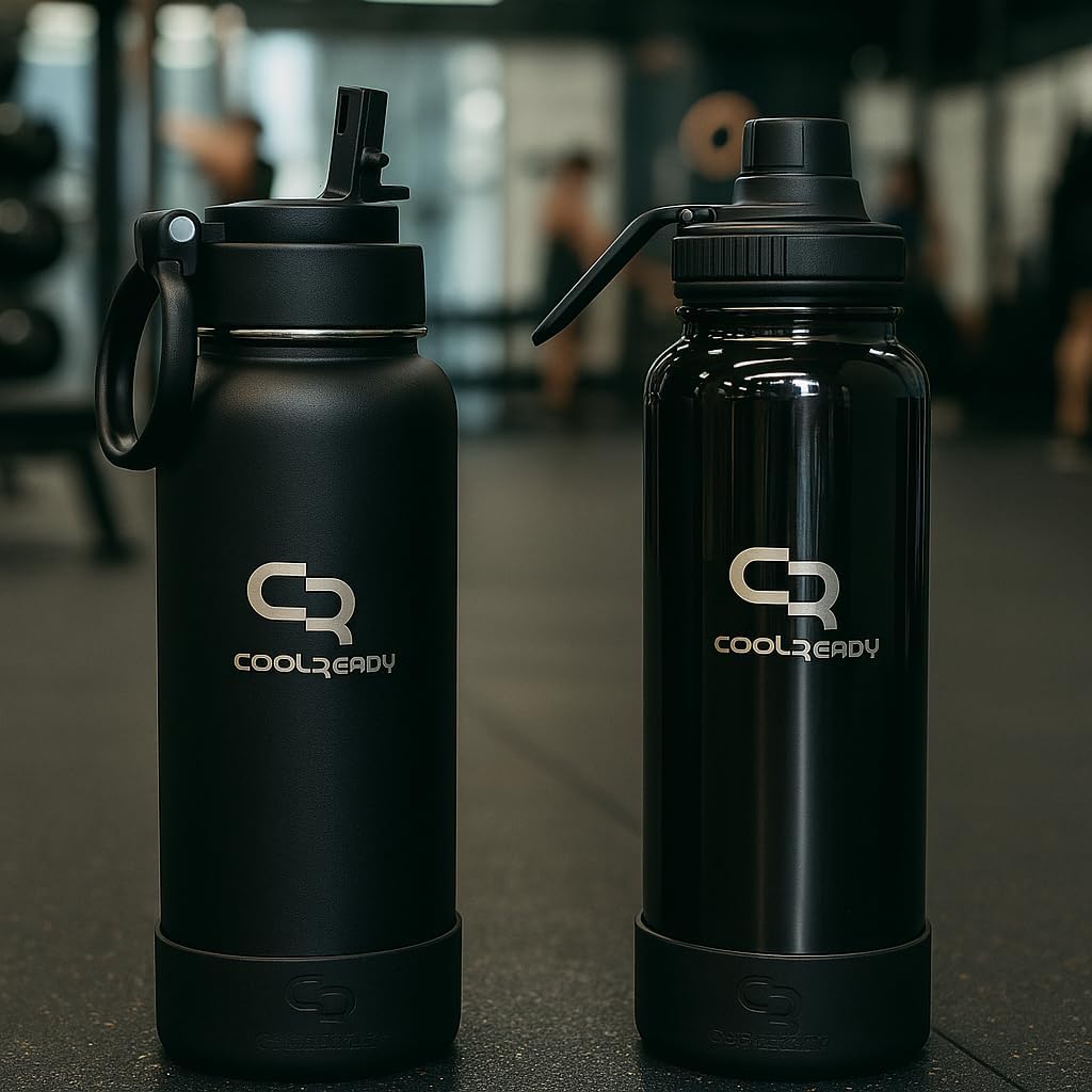 40 oz Metallic Black Insulated Water Bottle with Straw & Spout Lids Stainless Steel Thermo Bottle, Wide Mouth Leakproof Design, Double Wall Cold 24 H Hot 12 H, Silicone Boot for Gym - Image 4