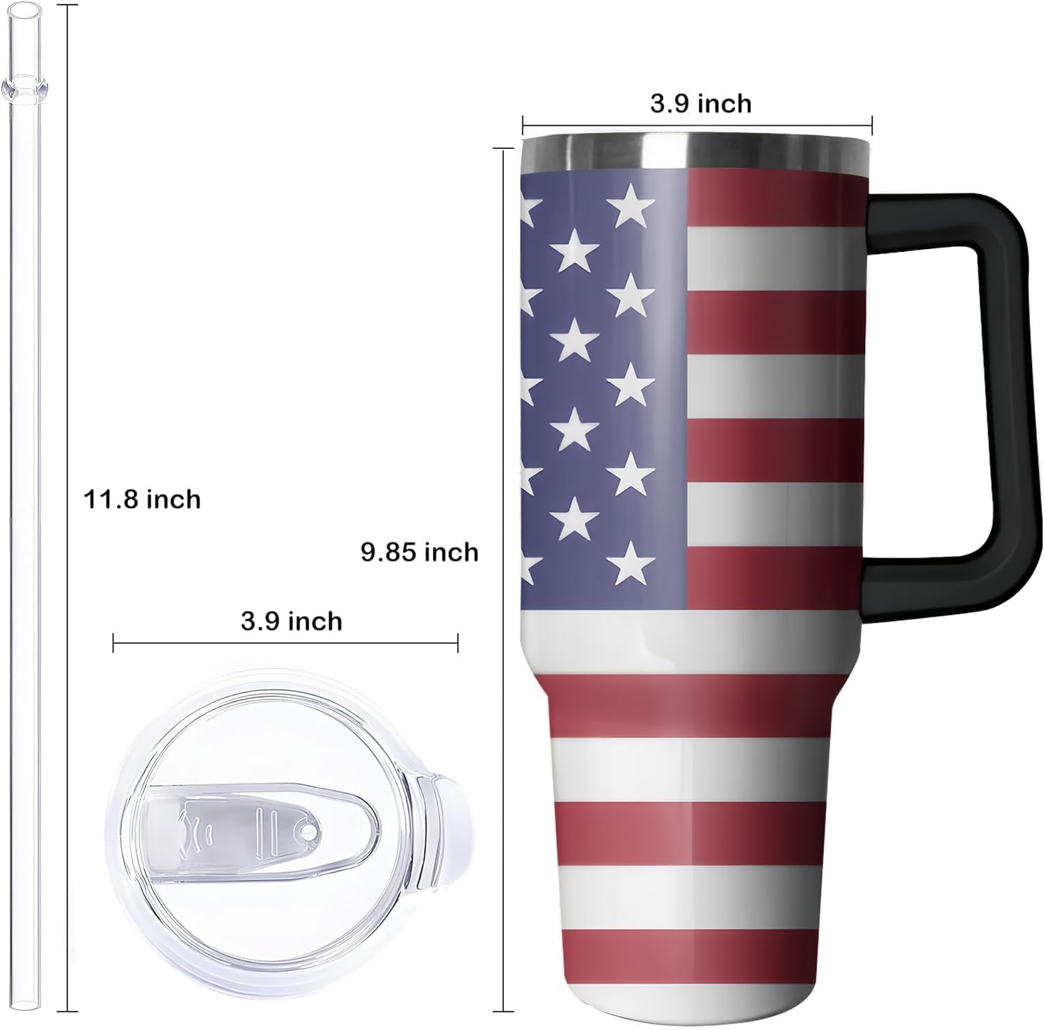 40oz American Flag Tumbler With Handle and Straw, Gifts For Memorial Day Veterans day Independence day, Patriots Coffee Mug Water Bottle, Labor Day Stainless Steel Insulated Cup - Image 2