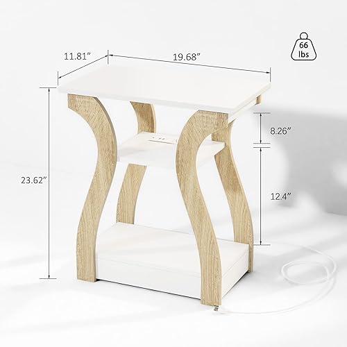 Miniatura 3 de FROMJBEST Mesa auxiliar con estación de carga, mesa auxiliar con puertos USB y tomacorrientes, mesita de noche, mesa auxiliar de 3 niveles con