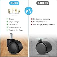 Vista 6 de Ruedas giratorias de repuesto para silla de oficina (juego de 5) para suelos de madera dura y alfombras, soporte de ruedas resistentes de hasta 1000