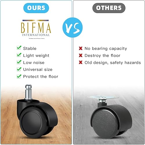 Miniatura 6 de Ruedas giratorias de repuesto para silla de oficina (juego de 5) para suelos de madera dura y alfombras, soporte de ruedas resistentes de hasta 1000