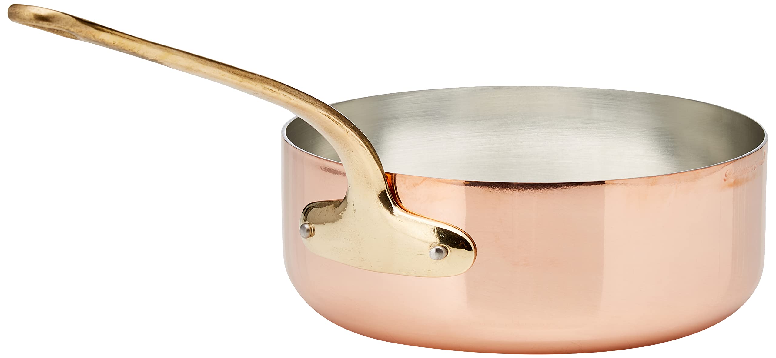 Pentole Agnelli ALCU107F24 Casseruola Bassa di Rame Stagnato, Rame Liscio Manicato Ottone Fuso stile Francese, 24 cm