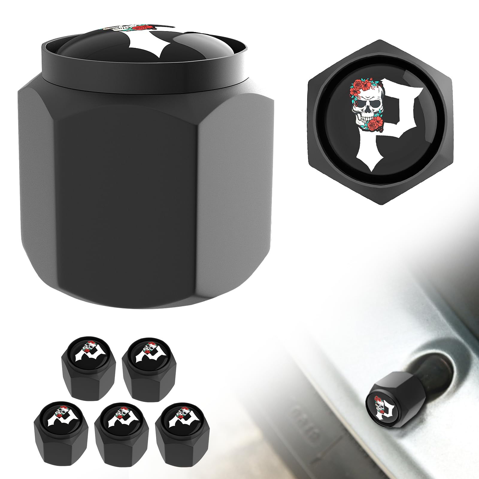 HZSZKYK 6Pcs/Pack Skull P Tire Valve Stem Caps Universal Stem Covers for Jeep Dodge Ford Chevy Toyota Honda & More - Car Truck Motorcycle SUV Bike Scooter Golf Cart Schrader Valve Replacement