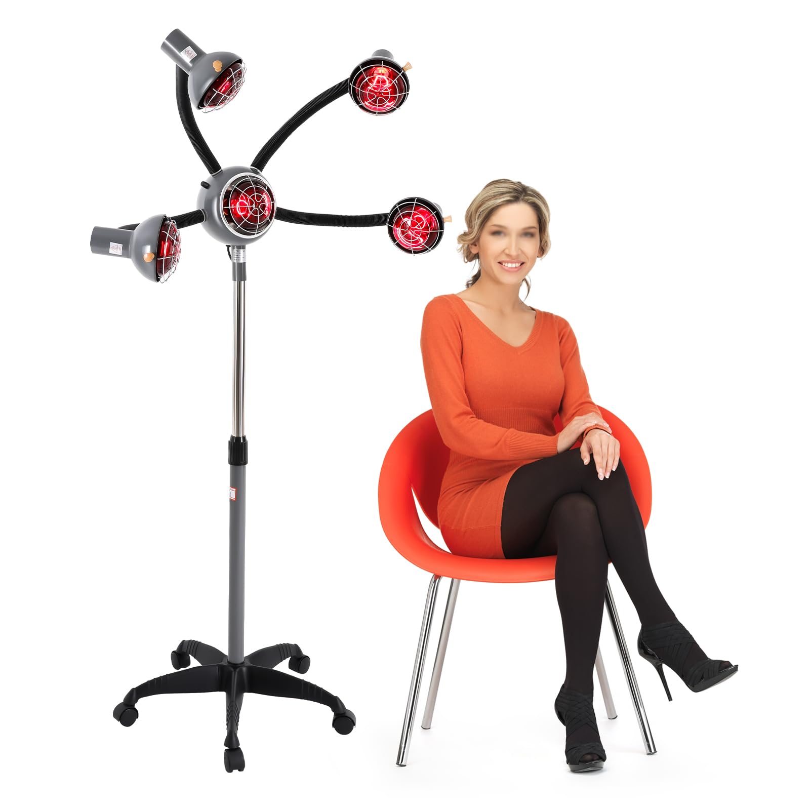 AreMOLO 750W 5-Head Salon Hair Steamer, Hair Perming Dyeing Machine Infrared Hair Dryer Color Processor Accelerator Heater Lamp with Rolling Wheels, Standing Infrared Heater Salon Vaporizer, 110V