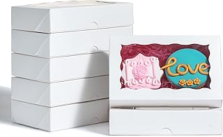 RomanticBaking 50 Pack White Cookies Boxes 7 x 4 3/8 x 1 1/2inches Auto-Popup Sturdy Bakery Boxes with Window,Macaron Boxes, Donut Boxes,Cakesicle Boxes,Dessert, Pastry, Small Treat Boxes