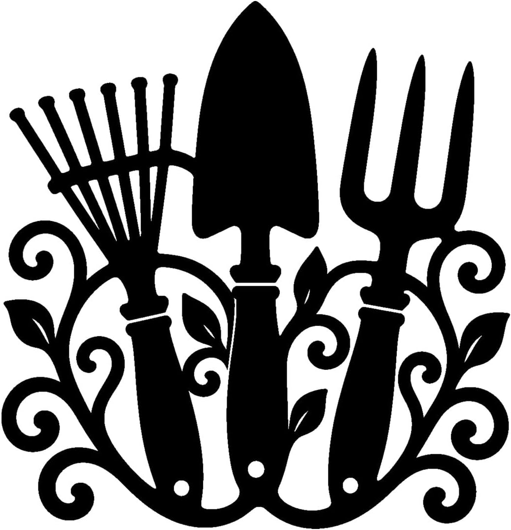 Gardening Tools Silhouette Metal Wall Art Metal Outdoor Decor Metal Signs Modern Rustic Farmhouse Retro Whimsical Stunning Wall Decor for Living Room Bedroom Office (Black,12inch)