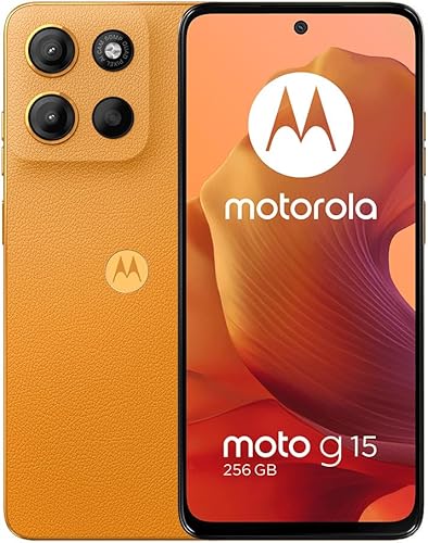Motorola Moto G15 4G LTE (XT2521-2) 4+256GB Dual Sim GSM desbloqueado Modelo internacional para T-Mobile, Metro PCS, menta y telo - (naranja)