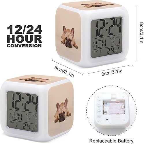 Miniatura 2 de Lindo Bulldog francés que cambia de color LED Digital despertador reloj de noche para oficina en casa