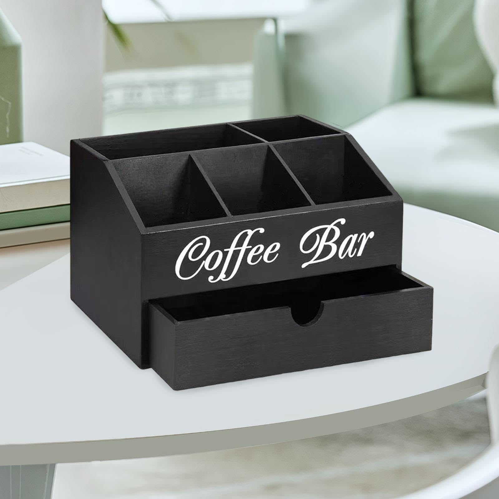 Organizador de Estación de Café, Organizador de Cápsulas de Café con Compartimentos Espaciosos, Cesta de Madera para Condimentos, Dispensador de Té, a, Style B, Individual