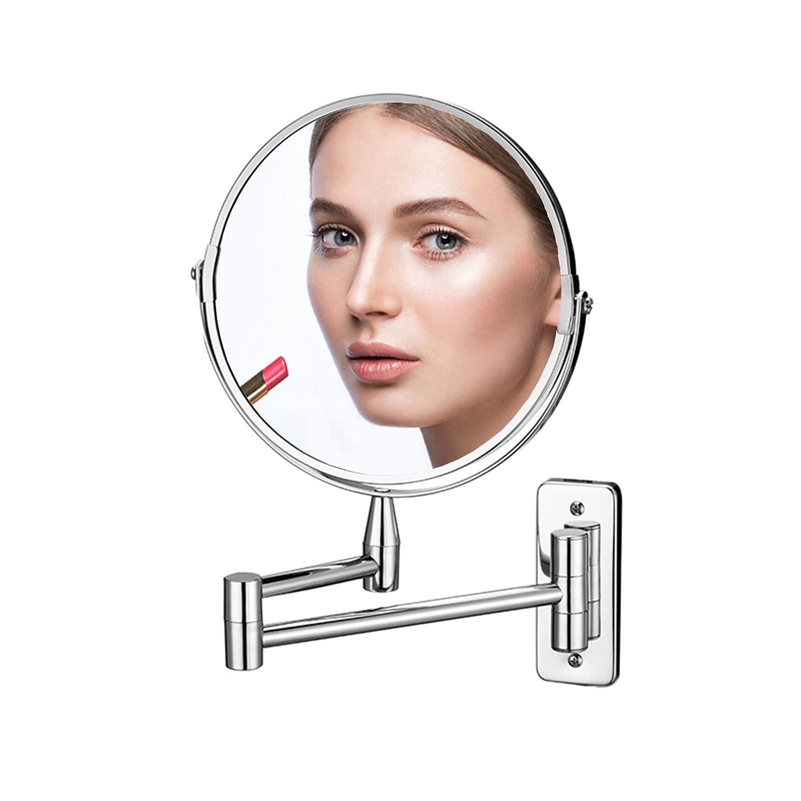 Espejo De Maquillaje Montado En La Pared,Espejo de Tocador de Pared,Espejo Cosmético de Doble Cara Espejo de Aumento,360 Giratorio,Perfecto como Regalo para Mujeres y Niñas,8inch,3X Magnifying