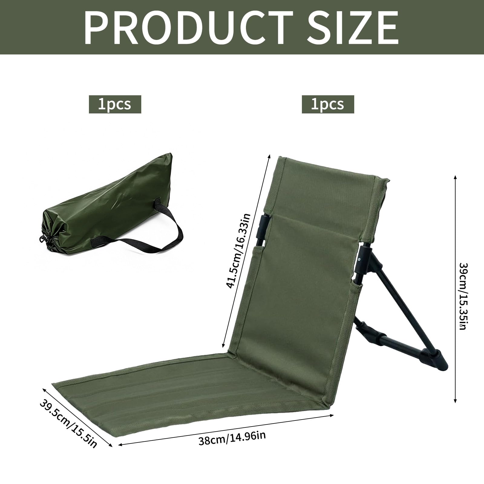 Silla de Suelo,Silla de Playa 38x39.5CM,Asiento de Estadio,Cojín Plegable,Playa con Respaldo,Sillas Jardín Exterior,Silla Playa Plegable,para Camping Piscina,Terraza o Jardín o Exterior
