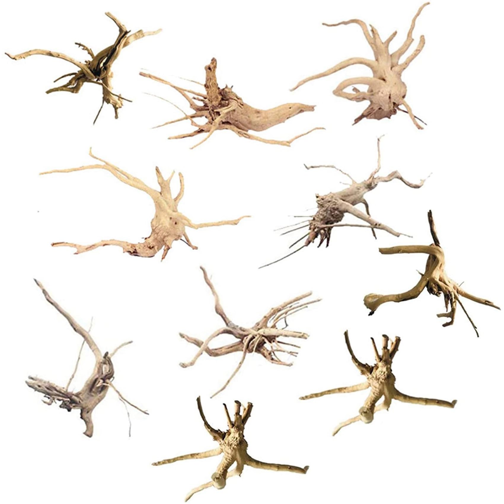 LAXED Mini Driftwood per acquario, rami di legno naturale, decorazioni per acquari, rettili, d'albero in legno naturale, confezione da 10