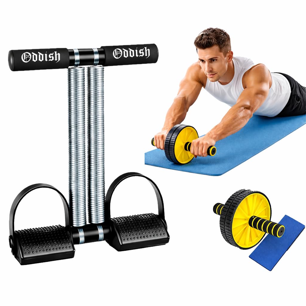 ODDISH; way to fitness Tummy Trimmer Double Spring with Comfortable Foam Grip handle and Ab Roller For Abdominal Exerciser combo Pack for man and women (TUMMY TRIMMER WITH AB EXERCISE)-image-46