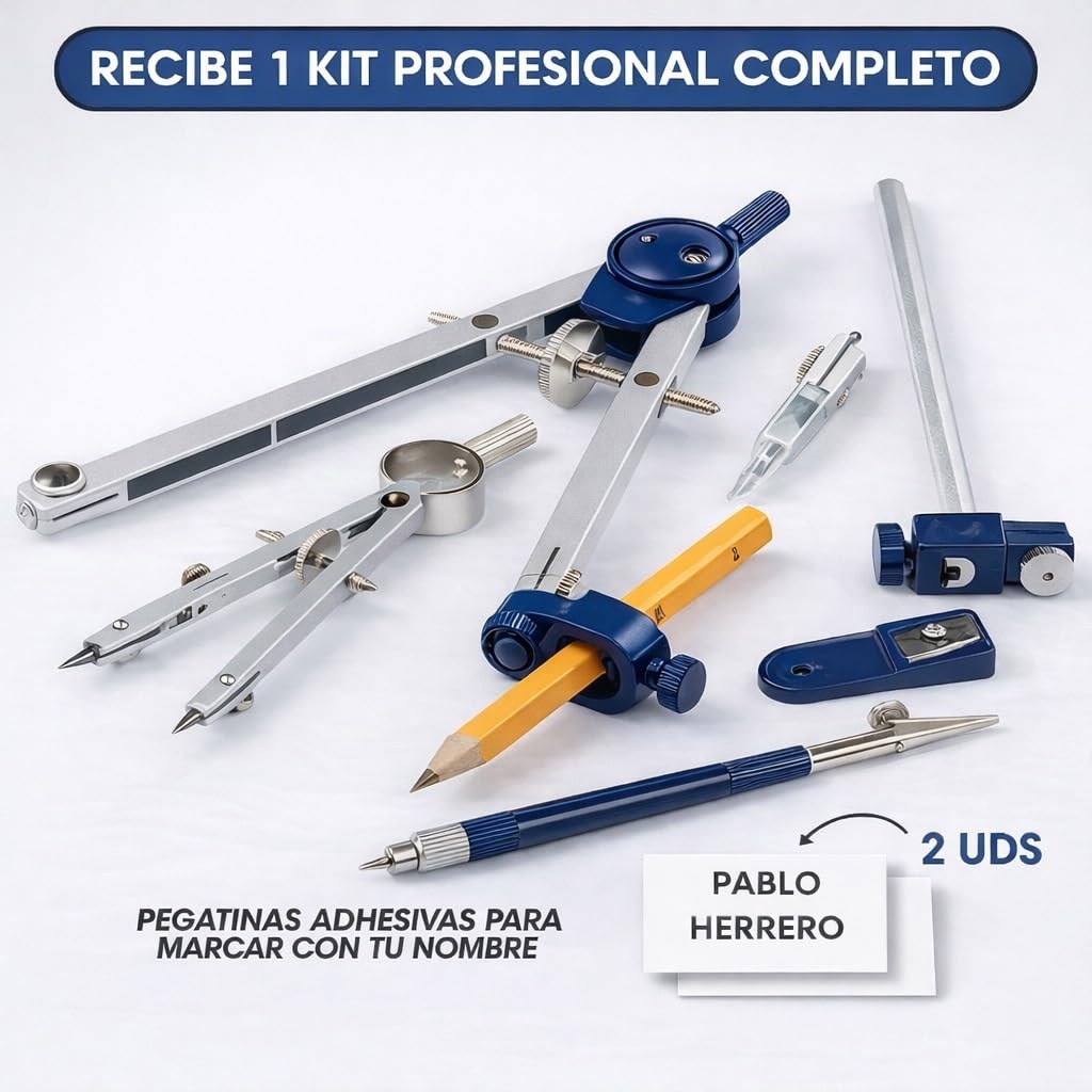 Compas Dibujo Tecnico Profesional - Compás Escolar de Precision con Rueda de Ajuste Bachillerato y Secundaria - Compasso Escolar Dibujo Tecnico de Metal - Compas Grande Dibujo Técnico y Plastica Azul