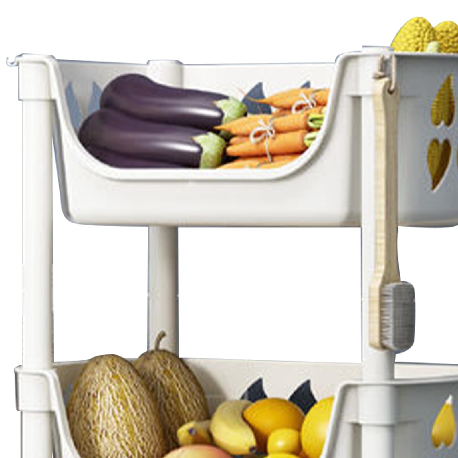 Estante de almacenamiento de cocina con ruedas, cesta de frutas y verduras, estante de almacenamiento de alimentos de varios niveles para cocina, despensa, baño, sala de estar (beige)