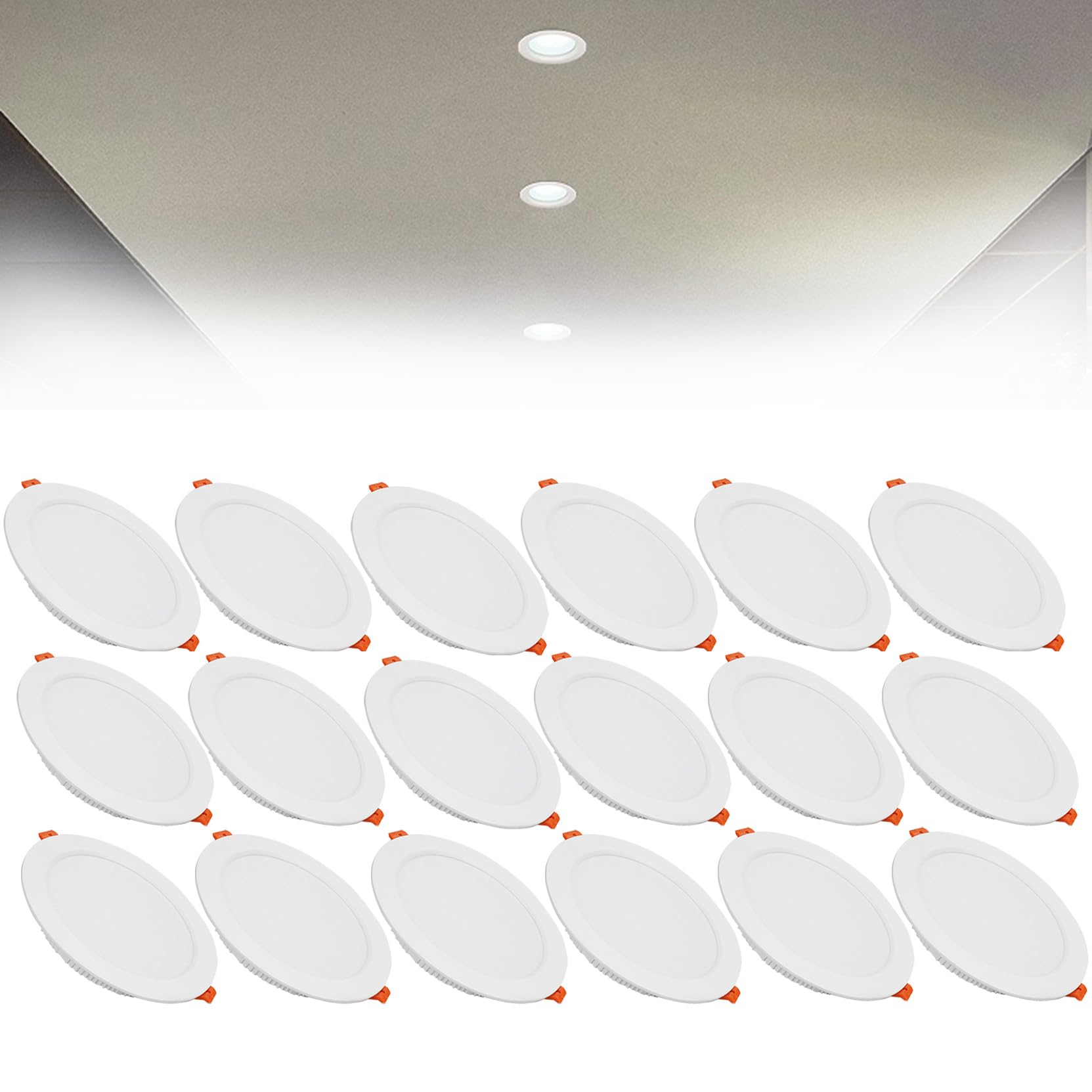 18W LED Recessed Ceiling Spotlights, 6000K Cold White Ultra Slim Panel Light, Cut Φ150-160mm, AC110-240V Round Downlights for Living Room Office, 18 Pack