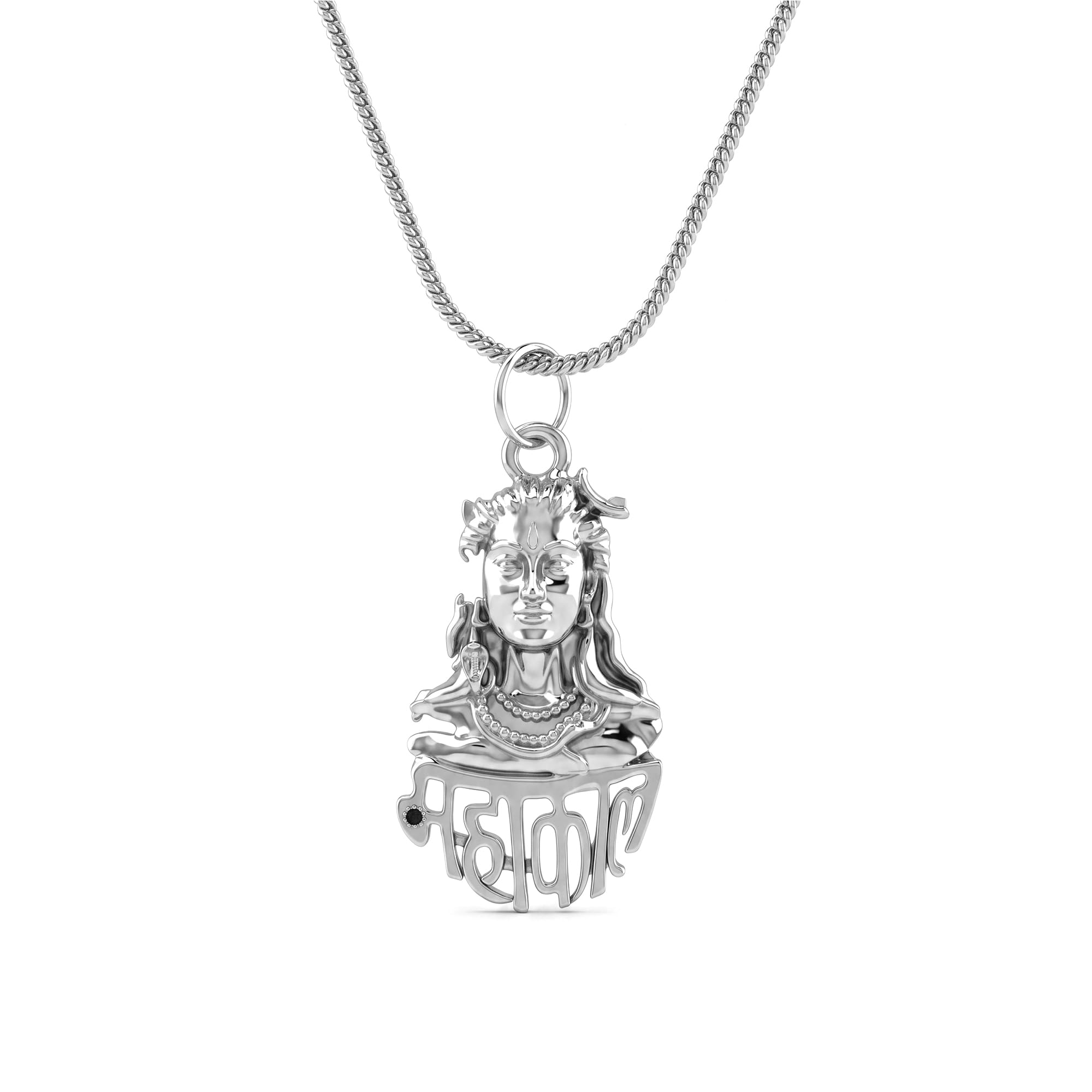 white Plated Mahakal Face Pendant with Chain for Men and Women - Lord Shiva Bholenath Locket Necklace with Hindi Text - Hindu Spiritual Religious Jewelry Gift(ACPC0271)-image-7