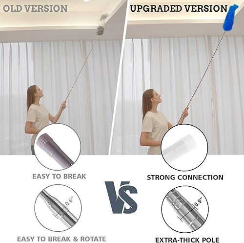 Miniatura 9 de Plumeros mejorados para limpieza (6 unidades), plumero de ventilador de techo con poste de extensión grueso de 100 pulgadas, plumero largo