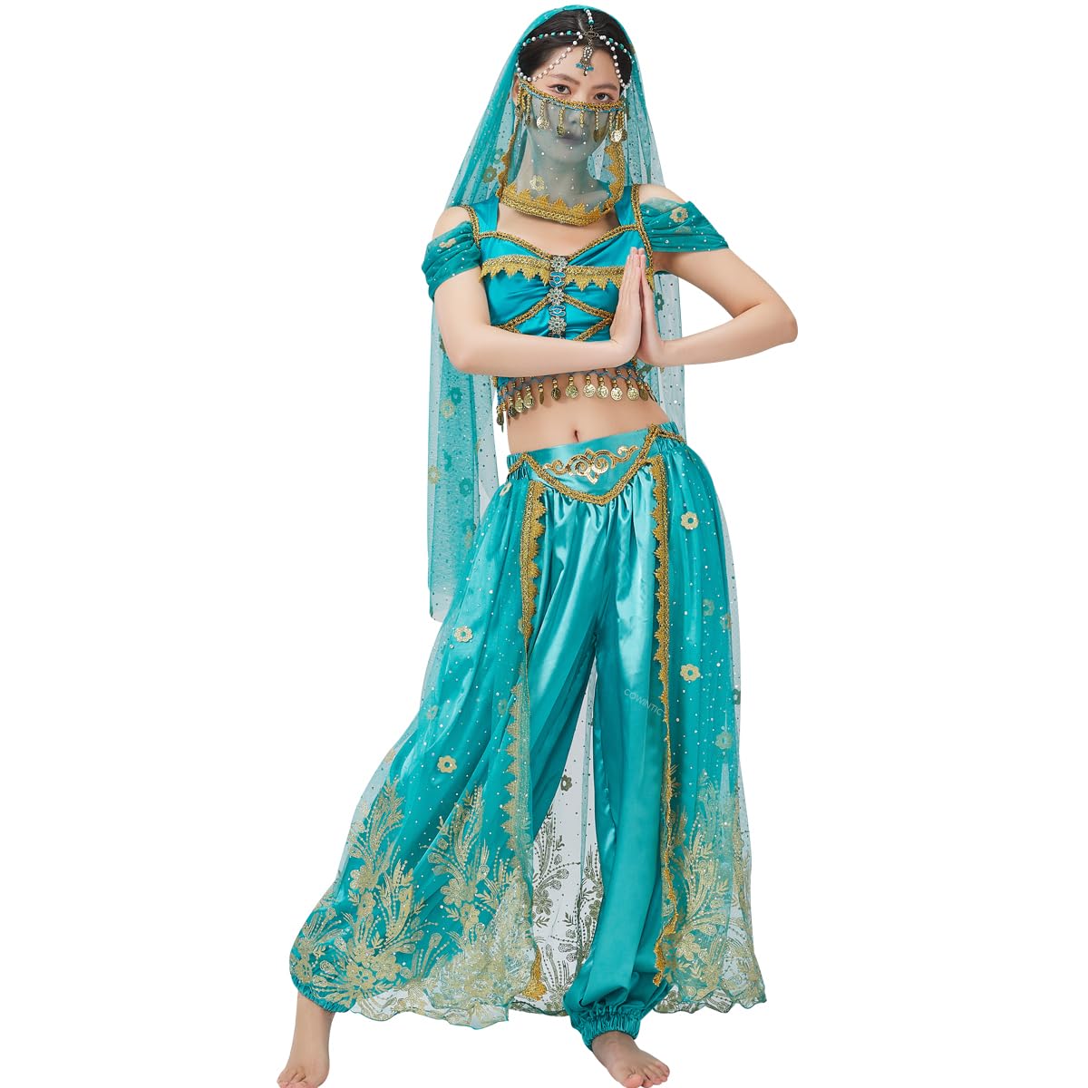 Jasmine Costume For Women Princess Jasmine Costume For Halloween & Belly Dance - 4-Piece Aladdin Outfit In Peacock Blue & Wine Red Rust-Oleum Epoxy - Foto 4