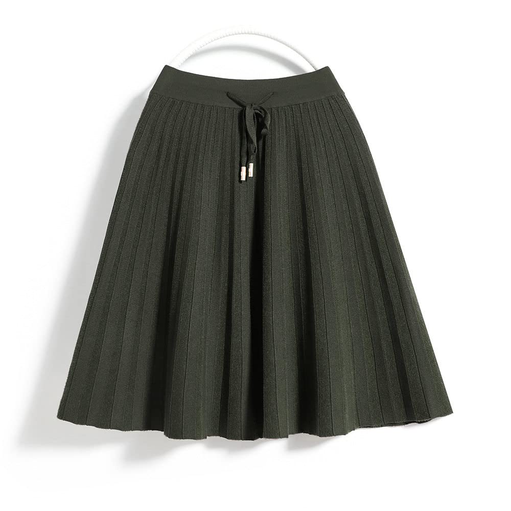 LUKX Damen Strickrock,Damen Minirock Grün Elastic High Taille Strick Spitze Bis Faltenrock Vintage A-Line Swing Gerafft Einfach Herbst Winter Kurzer Rock Für Mädchen Damen