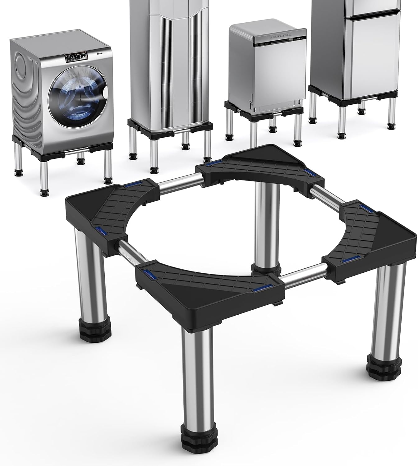 Mini Fridge Stand with 4 Strong Feet Washing Machine Stand Base 9.8"-11" Height Adjustable Universal Stand Base for Portable Refrigerator Dryer Stand Laundry Pedestal for 17.7"-25.6" Appliance, Black