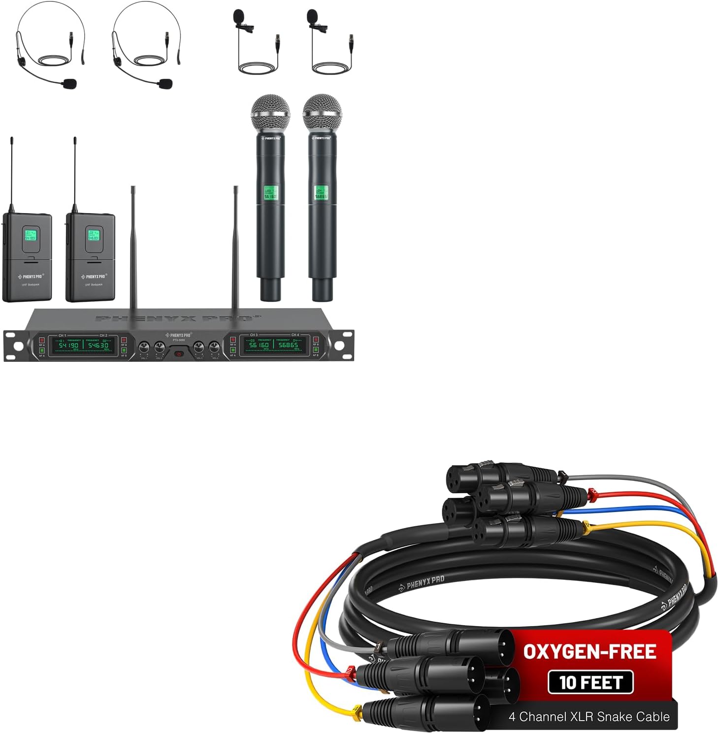 Phenyx Pro Wireless Microphone System, 4Channel UHF