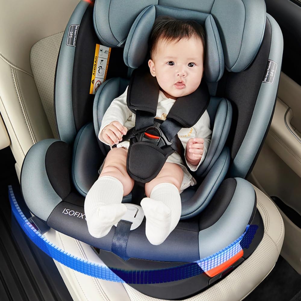 Kindersitz Isofix,Frei drehbarer Autositz mit verstellbarer Kopfstütze für Kleinkinder und Babys mit Fußstütze,Kindersitz Gruppe 0+/1/2/3(Schwarz)