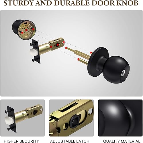 Miniatura 5 de VICMEON Paquete de 8 pomos redondos de privacidad para puerta, diseño moderno, pomos de privacidad sin llave, cerradura interiorexterior, herrajes