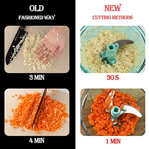 Image of Ourokhome Manual Food Processor Vegetable Chopper, Portable Hand Pull String Garlic Mincer Onion Cutter for Veggies, Ginger, Fruits, Nuts, Herbs, etc., 900ml, Blue