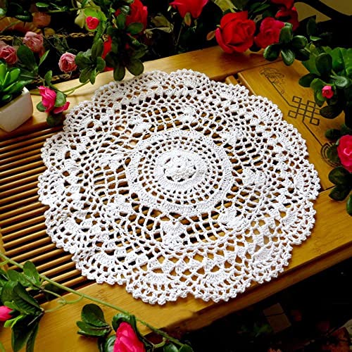 Janef White Handmade Crochet Doilies Cotton Table Cloth Lace Doilies Round Lace Tablecloths Crochet Placemat 10 Inches 2Pc. #TOP1