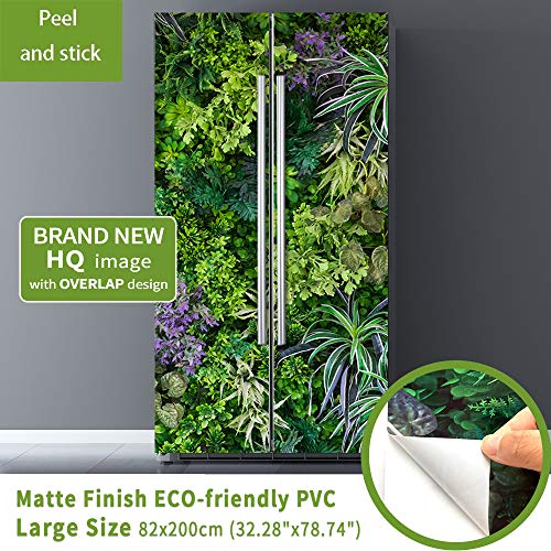 Nature Art Self Stick Vinyl Door Mural Sticker, Peel And Stick Removable Refrigerator Wrap Decal, Green Leaves, 32.3X78.7", 2 Pcs Set #TOP2
