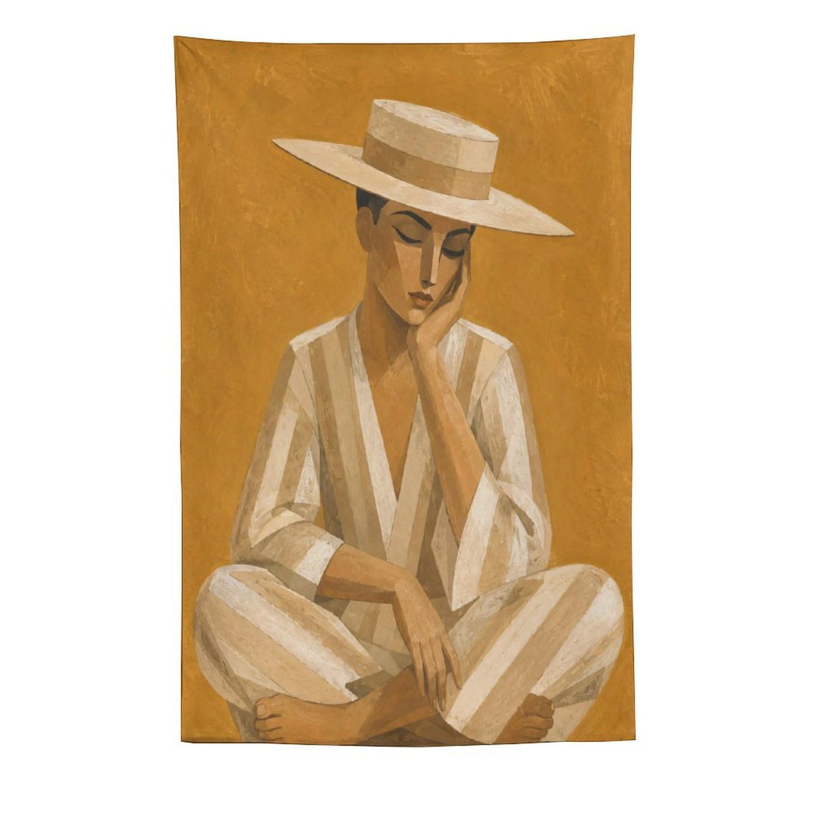 W7C8U2X3 Man in White Hat Wall Tapestry, Geometric Art, College Dorm