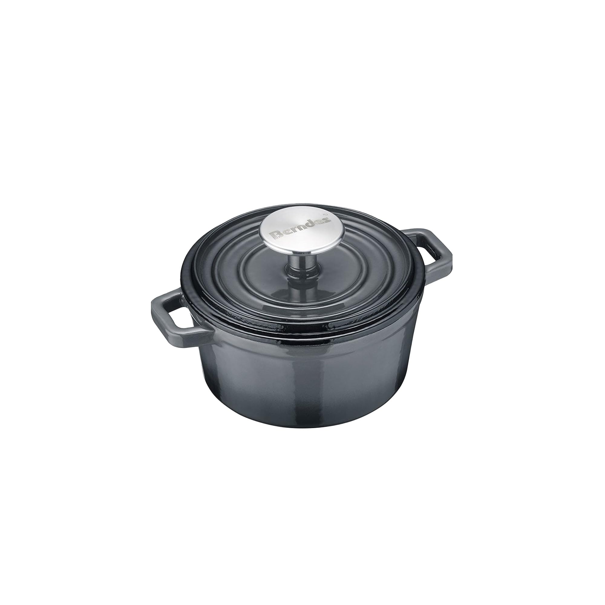 Berndes Serviertopf B.iron 0,75L mit Deckel - 14 cm - Gusseisen mit Emaillebeschichtung - Kochtopf zum Schmoren und Braten - Induktionsgeeignet - für alle Herdarten - Schwarz/Grau